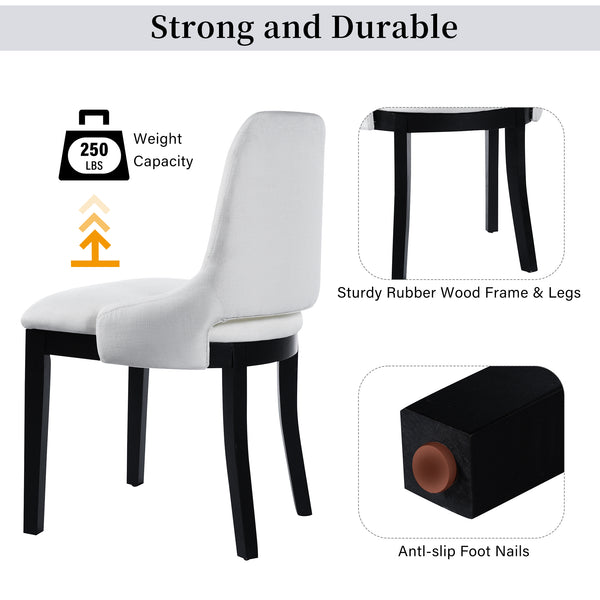 English Elm Wooden Linen Upholstered Dining Chairs Set of 2 — Sturdy Rubber Wood Frame, 300lb Capacity, Farmhouse Appeal Beige+Black N842P300893D