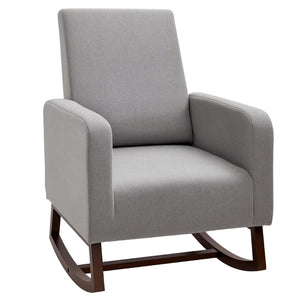 English Elm Lounge Linen Rocking Accent Chair with Solid Wood Base for Bedroom or Living Room T3971P386995