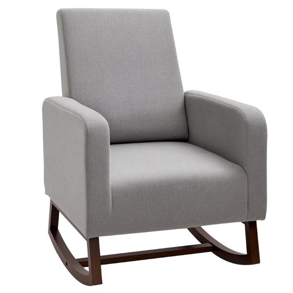 English Elm Lounge Linen Rocking Accent Chair with Solid Wood Base for Bedroom or Living Room T3971P386995