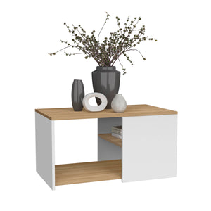 English Elm Coffee engineered wood coffee table on casters with single shelf, minimalist, durable, eco-friendly White+Natural 37.01 L x 31.5 W x 4.33 H B097P262372