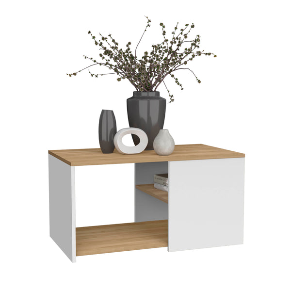 English Elm Coffee engineered wood coffee table on casters with single shelf, minimalist, durable, eco-friendly White+Natural 37.01 L x 31.5 W x 4.33 H B097P262372