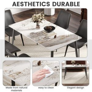 English Elm 55.12" Modern Artificial Stone Dining Table With Black Metal Legs - Seats 6, Easy Maintenance & Chic Design P2 W1535S00493-GIGA