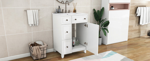 English Elm 24-Inch Bathroom Vanity Cabinet with Ceramic Sink, Space-Saving Storage, Solid Wood Feet, Durable Finish White WF532034AAK