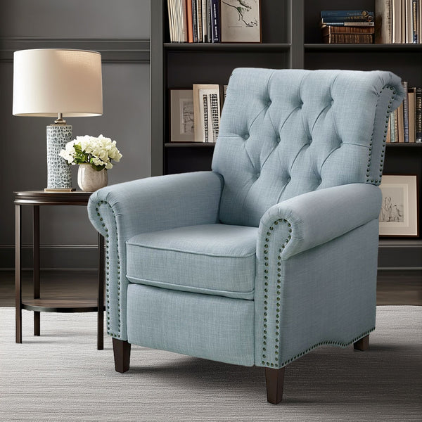 JLA Home Madison Park - Upholstered Aidan Manual Push Back Recliner — Compact 3-Position Tufted Chair with Nailhead Trim, Cordless Comfort MP103-1269