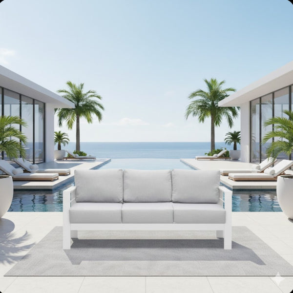 English Elm 73" Cast Aluminum Outdoor Sofa Rust-proof Powder-coated Frame with Resort-style Cushions White+Gray B082P454976
