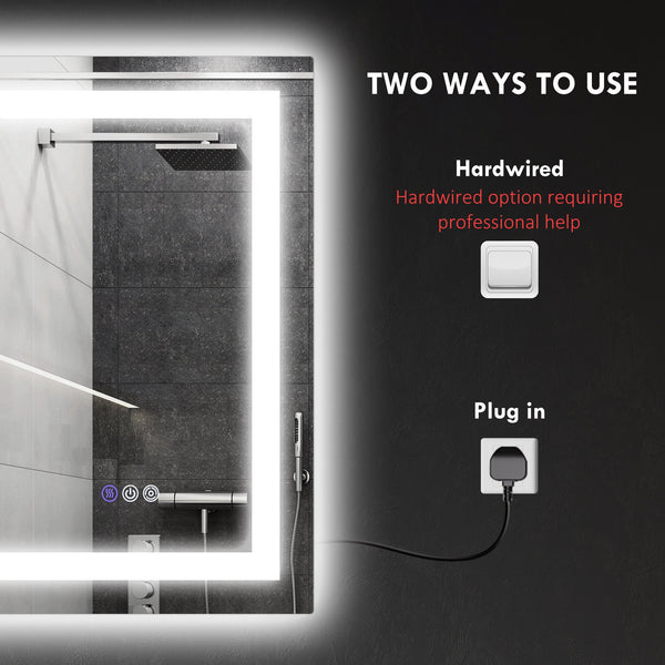 English Elm Homcom Led Bathroom Mirror With Anti-Fog, Dimmable Lighting, Memory Function & Versatile Design W2225P229192