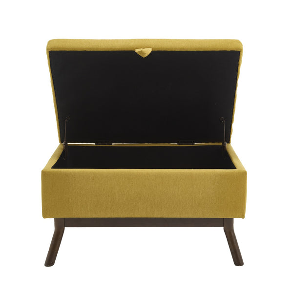 English Elm Mid-century square storage bench with solid wood frame, microfiber upholstery, versatile ottoman seat and tabletop functionality for living room and entryway appeal Yellow W1539P269657