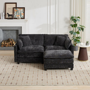 English Elm Cloud Sofa Ottoman modern velvet chenille seat with adjustable backrest, plush double-layer comfort for living spaces Black W1143P310514
