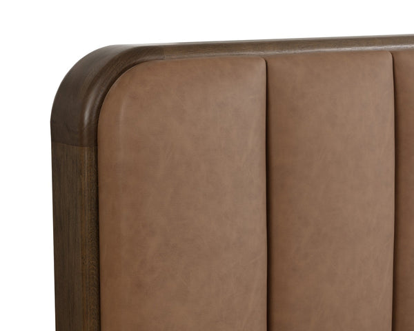 Sunpan JAMILLE Bed - King - Luxurious Milliken Cognac Upholstery with Deep Channel Tufting & Solid Oak Frame 112262