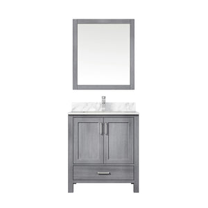 English Elm Distressed Grey Bath Vanity Set With Carrara Marble Top, Chrome Faucet & 28" Mirror For Stylish Storage B2731S01252