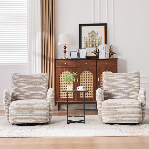 English Elm Modern Boucle 360° Swivel Leisure Chair with High‑Resilience Sponge, Supportive Curve, 550lb Capacity khaki W395P355481