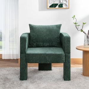 English Elm Modern Chenille 3-Leg Dining Chair with Ergonomic Arms and Removable Pillow, Supportive Comfy Accent Seating for Small Spaces Dark Green 31.5 L x 27.76 W x 15.16 H W1716P280600