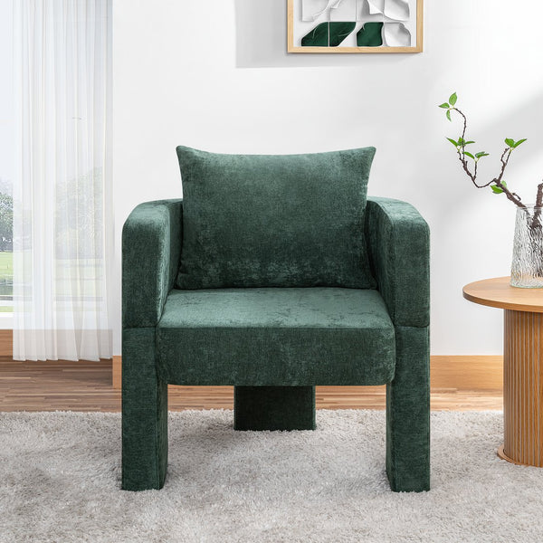 English Elm Modern Chenille 3-Leg Dining Chair with Ergonomic Arms and Removable Pillow, Supportive Comfy Accent Seating for Small Spaces Dark Green 31.5 L x 27.76 W x 15.16 H W1716P280600