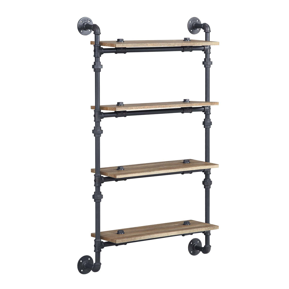 English Elm 4 Industrial Farmhouse Wall Shelf 4-Tier Oak with Sandy Black Metal Tubes for Stylish Storage and Display B016P324181