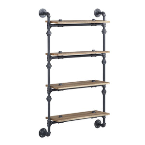 English Elm 4 Industrial Farmhouse Wall Shelf 4-Tier Oak with Sandy Black Metal Tubes for Stylish Storage and Display B016P324181