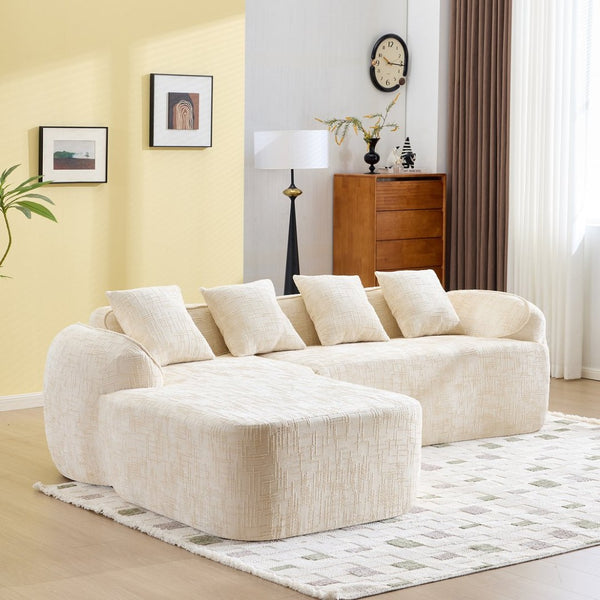 English Elm Beige Chenille L-shaped Sectional Sofa with Chaise Deep Seating and Curved Armrests Beige W3612S00017