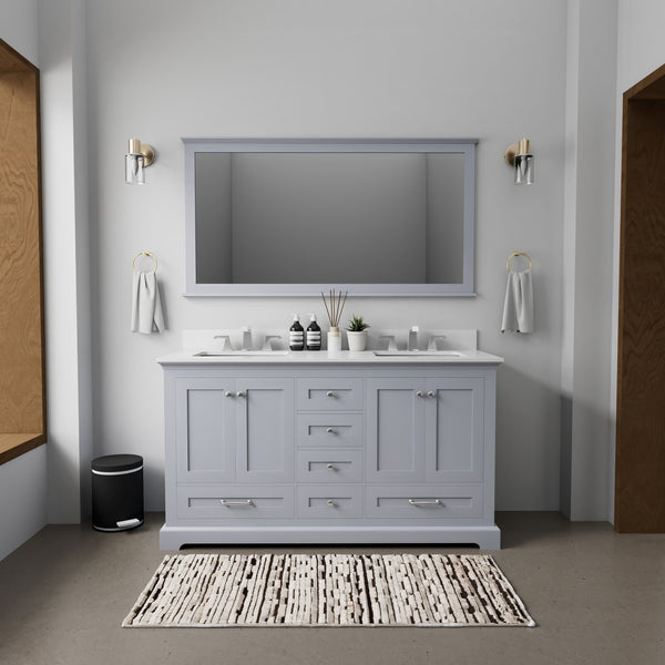 English Elm Dark Grey Double Bath Vanity Set With White Quartz Top, Chrome Faucet, And 58" Mirror Included B2731S00982