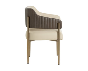 Sunpan Tova Dining Armchair - Luxurious Dillon Cream & Bravo Ash With Stylish Stainless Steel Frame Cream Faux Leather 112048