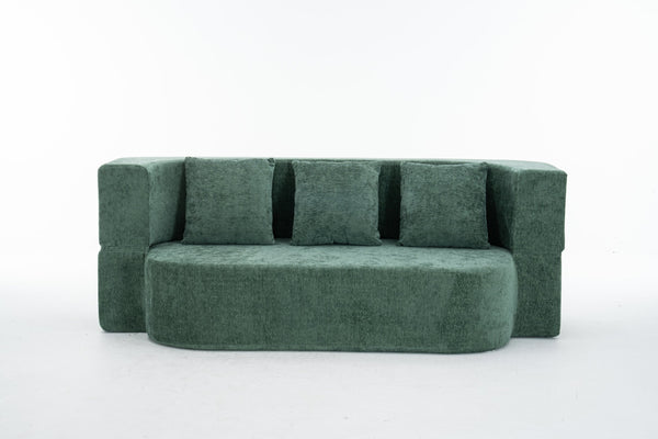 English Elm 3 Seater Convertible Sofa Bed with Chenille Upholstery and High-Density Sponge for Superior Comfort and Support Green T3903P379834
