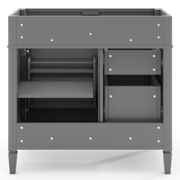 English Elm 36'' Modern Bathroom Vanity Cabinet With 2 Drawers, Tip-Out Storage, Solid Wood Frame & More! N710P256582E