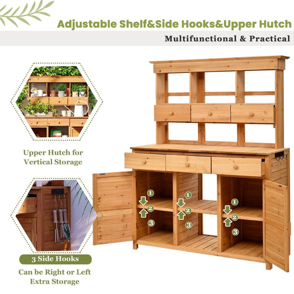 English Elm Topmax Fir Wood Hutch Potting Bench with Drawers Shelves Mudroom Storage N717P229024A