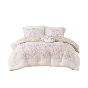 English Elm 3 Pcs Twin Floral Reversible Comforter Set In Purple - Cozy Cotton Bedding With Throw Pillow Included B035P319908