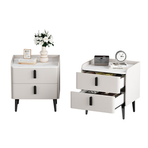 English Elm Nightstands with Marble-Pattern Top and Raised Guard, 2-Drawer Modern Bedside Tables for Storage Elegance White 23.4 L x 18.5 W x 9.06 H N733S332142K
