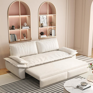 English Elm 73.2" Queen Sleeper Sofa Convertible Corduroy Loveseat for Guest Room or Living Space Beige+White W1885S00328