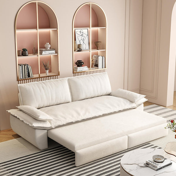 English Elm 73.2" Queen Sleeper Sofa Convertible Corduroy Loveseat for Guest Room or Living Space Beige+White W1885S00328