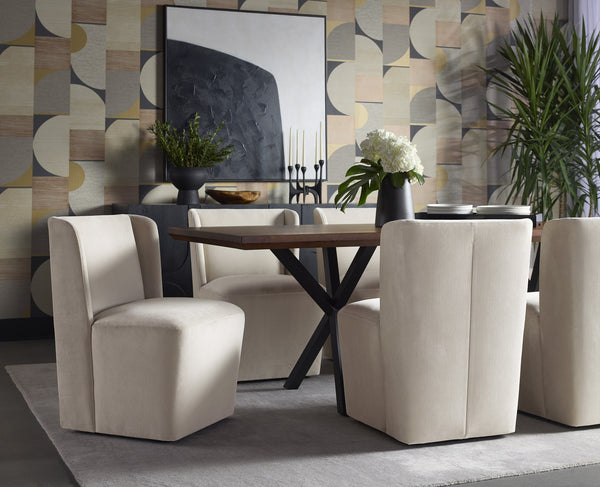 Sunpan Amita Wheeled Dining Chair - Elegant Upholstered Design with Moisture Repellent Performance Fabric Piccolo Prosecco