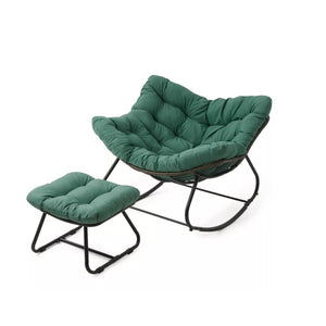 English Elm Dark Wicker Egg Rocking Chair with Ottoman Outdoor Pe Woven Patio Lounge Set Green B082P455172