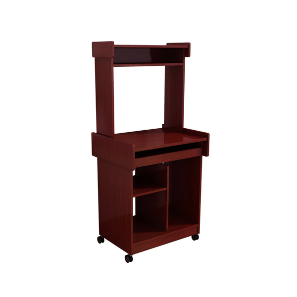 English Elm Microwave Mobile Cart with Hutch and Locking Castors — Versatile Coffee, Office & Appliance Station Mahogany B107P283310