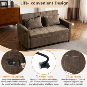 English Elm 56.9" Loveseat Sofa Bed with Chenille Upholstery, USB Ports, Phone Holder, Side Pockets, Reclining Backrest Brown N719P208853D