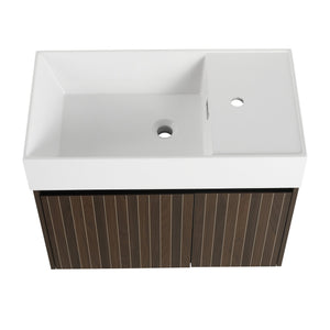 English Elm 30 Resin Sink Vanity with Soft-Close Doors, Floating Mount Design, Durable Scratch & Water-Resistant Finish Silver-Brown Stripe W999P228754