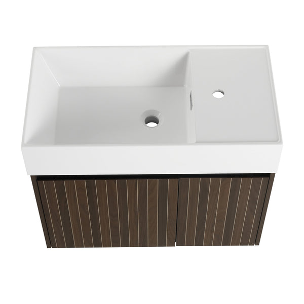 English Elm 30 Resin Sink Vanity with Soft-Close Doors, Floating Mount Design, Durable Scratch & Water-Resistant Finish Silver-Brown Stripe W999P228754