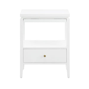 English Elm Olana Floating Top 1-Drawer Nightstand in White — Modern Solid Wood Nightstand with Hidden Tray, Gold Pull, Shelf B050P376963