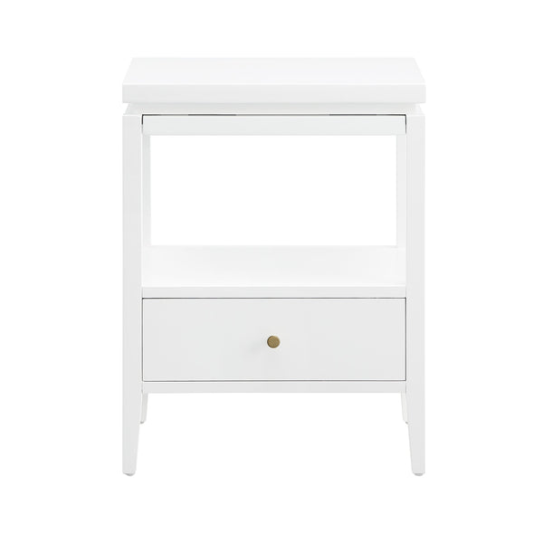 English Elm Olana Floating Top 1-Drawer Nightstand in White — Modern Solid Wood Nightstand with Hidden Tray, Gold Pull, Shelf B050P376963
