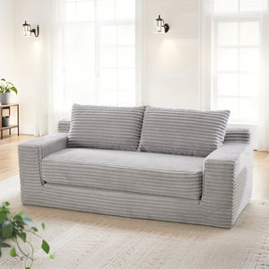 English Elm Loveseat Convertible Corduroy Sofa Bed with Memory Foam Steel Frame for Small Spaces Grey W2959P425089