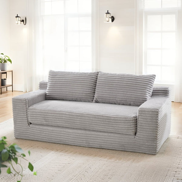 English Elm Loveseat Convertible Corduroy Sofa Bed with Memory Foam Steel Frame for Small Spaces Grey W2959P425089