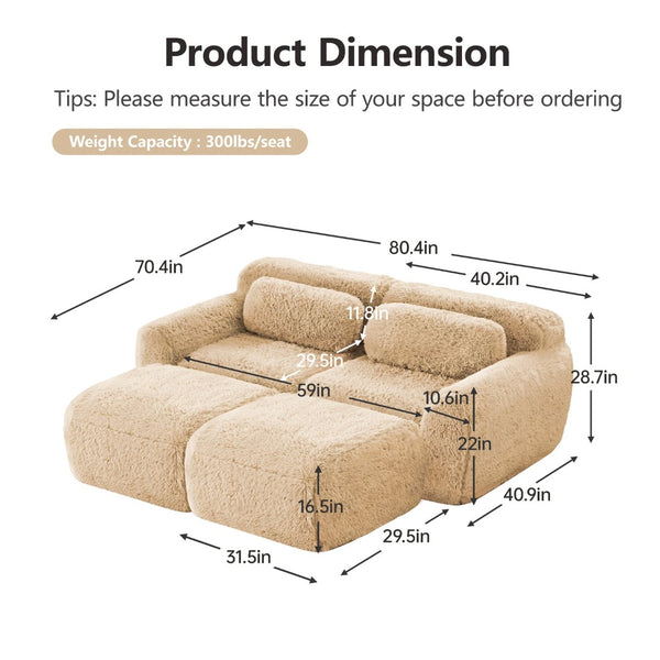 English Elm 80''soft Plush Modular Sectional Sofa with Chaise Deep Seat High Density Foam Living Room Light Khaki W714S01566