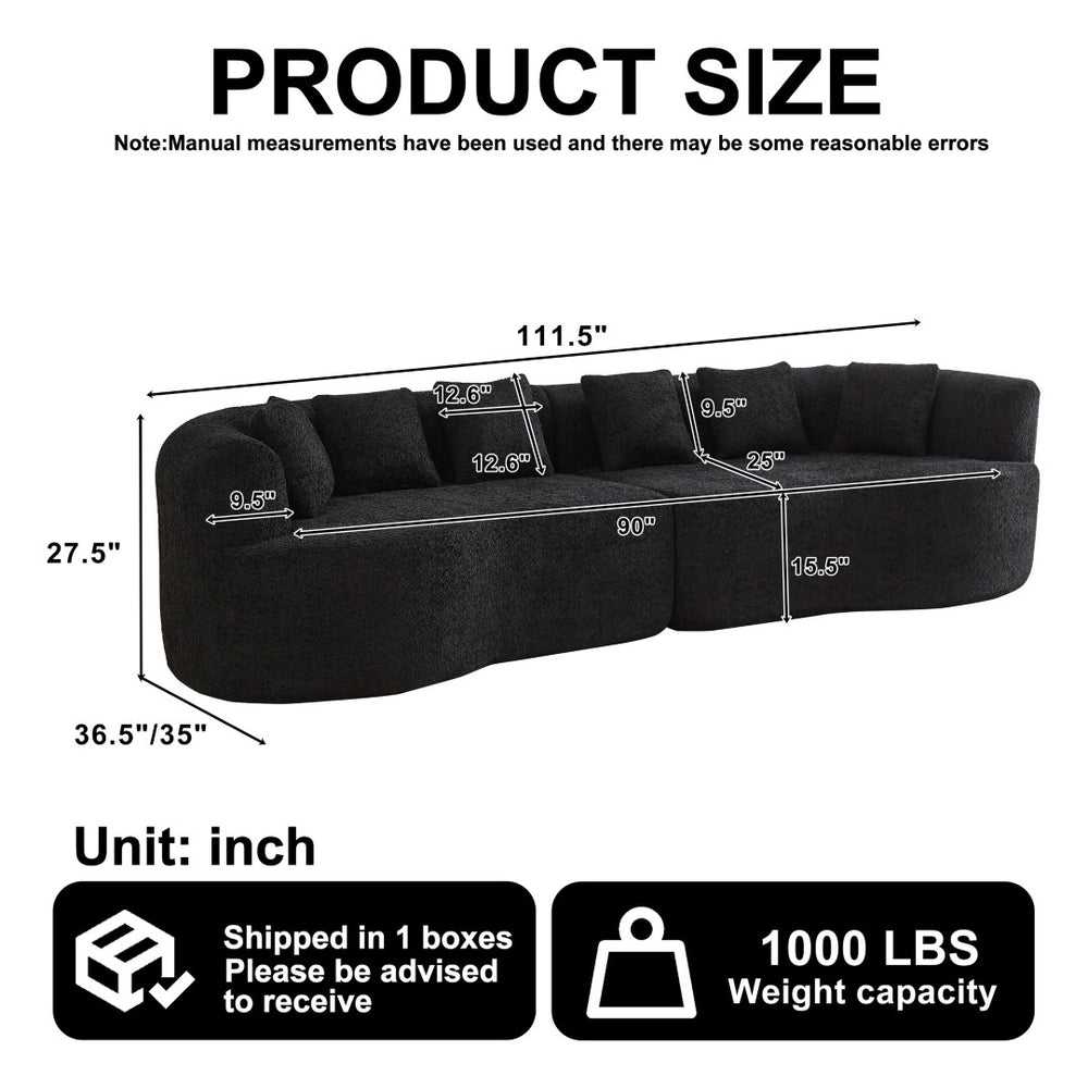 English Elm Curved Chenille Sectional Sofa Deep Seat Cloud Cushions Four Seater Modern Living Room Black W3505P456569