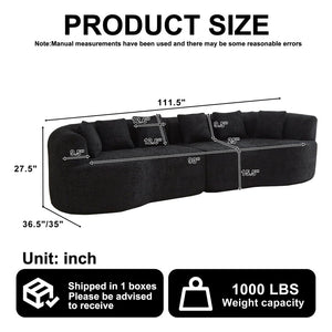 English Elm Curved Chenille Sectional Sofa Deep Seat Cloud Cushions Four Seater Modern Living Room Black W3505P456569