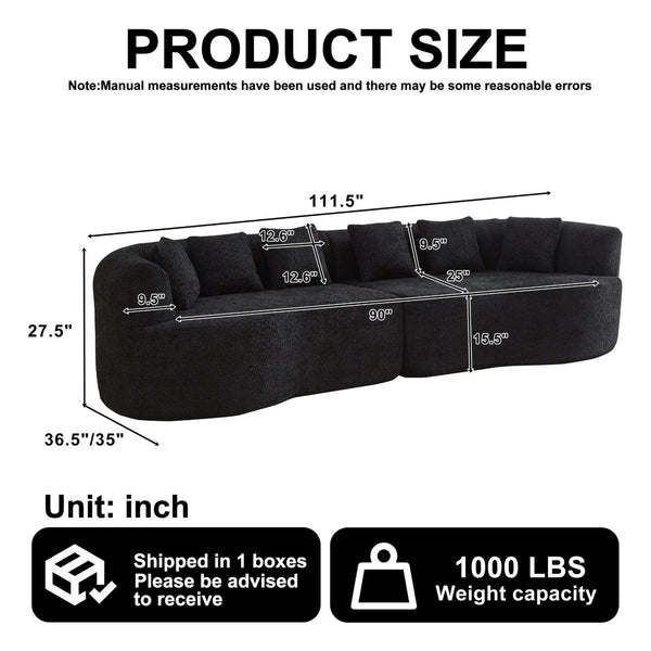 English Elm Curved Chenille Sectional Sofa Deep Seat Cloud Cushions Four Seater Modern Living Room Black W3505P456569