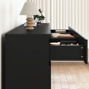 English Elm 9 Drawer Matte Black Dresser Push Open Handleless Design Wide Bedroom Storage Chest W409P334005