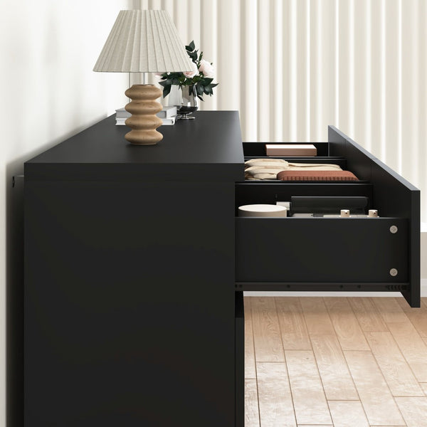 English Elm 9 Drawer Matte Black Dresser Push Open Handleless Design Wide Bedroom Storage Chest W409P334005