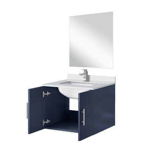 English Elm Navy Blue Single Bath Vanity With White Quartz Top, Chrome Faucet, Mirror - Perfect For Small Spaces! B2731S01299