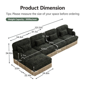 English Elm 131"comfy Chenille Leopard Print Sectional Sofa with Tassel Trim and Movable Ottoman Green W5656S00035