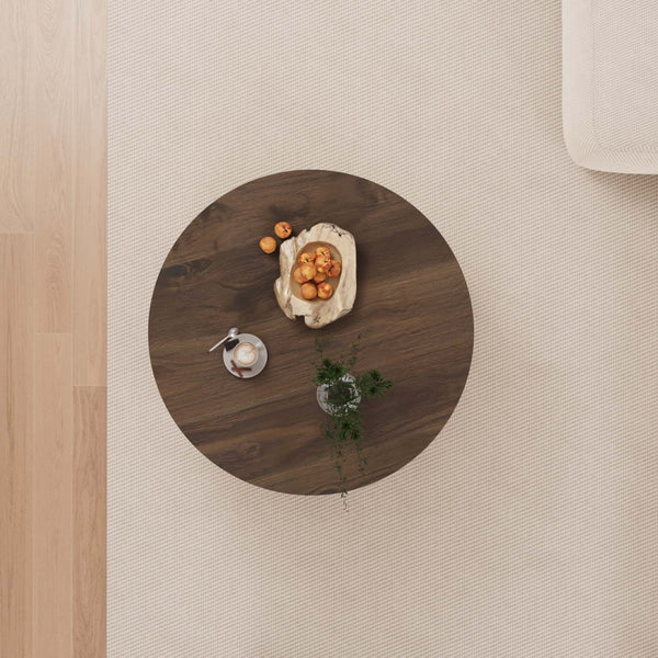 English Elm 29.53 Inch Round Mdf Coffee Table Sculptural Grooved Silhouette with Hidden Storage W2189P320663