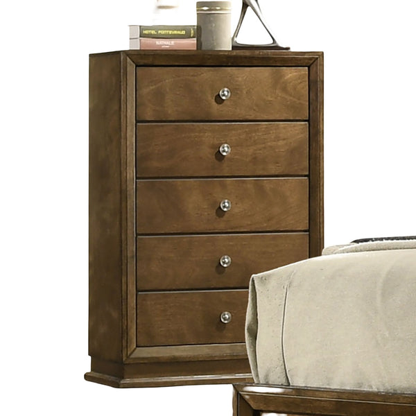English Elm Transitional Solid Wood Chest with Five Smooth Glide Drawers, Felt-Lined Top, Timeless Design Walnut 38 L x 19 W x 48 H B2741P369865