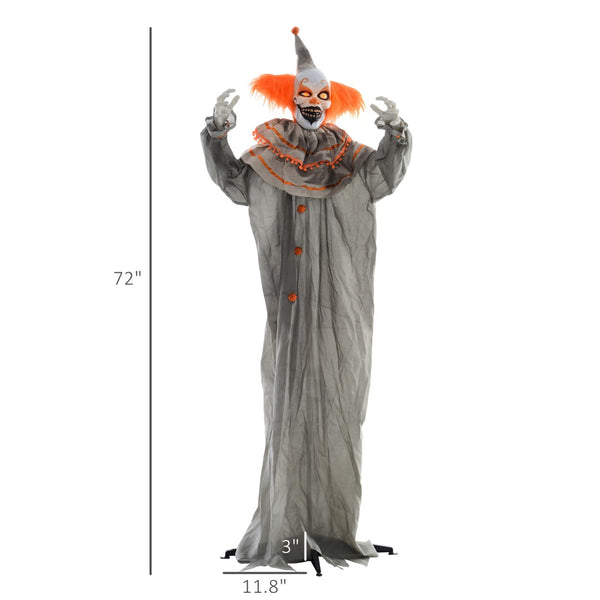English Elm Orange Haired Animatronic Clown Six Foot Halloween Prop with Glowing Eyes and Motion Sensor T3971P382500